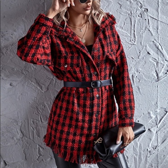 Zara Jackets & Blazers - New with tag Zara red black raw hem tweed jacket M